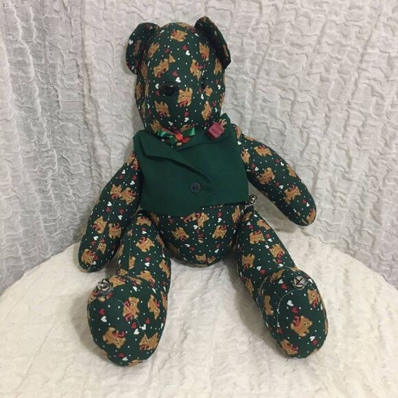 Christmas Vtg Green Teddy Bear - Picture 1 of 9